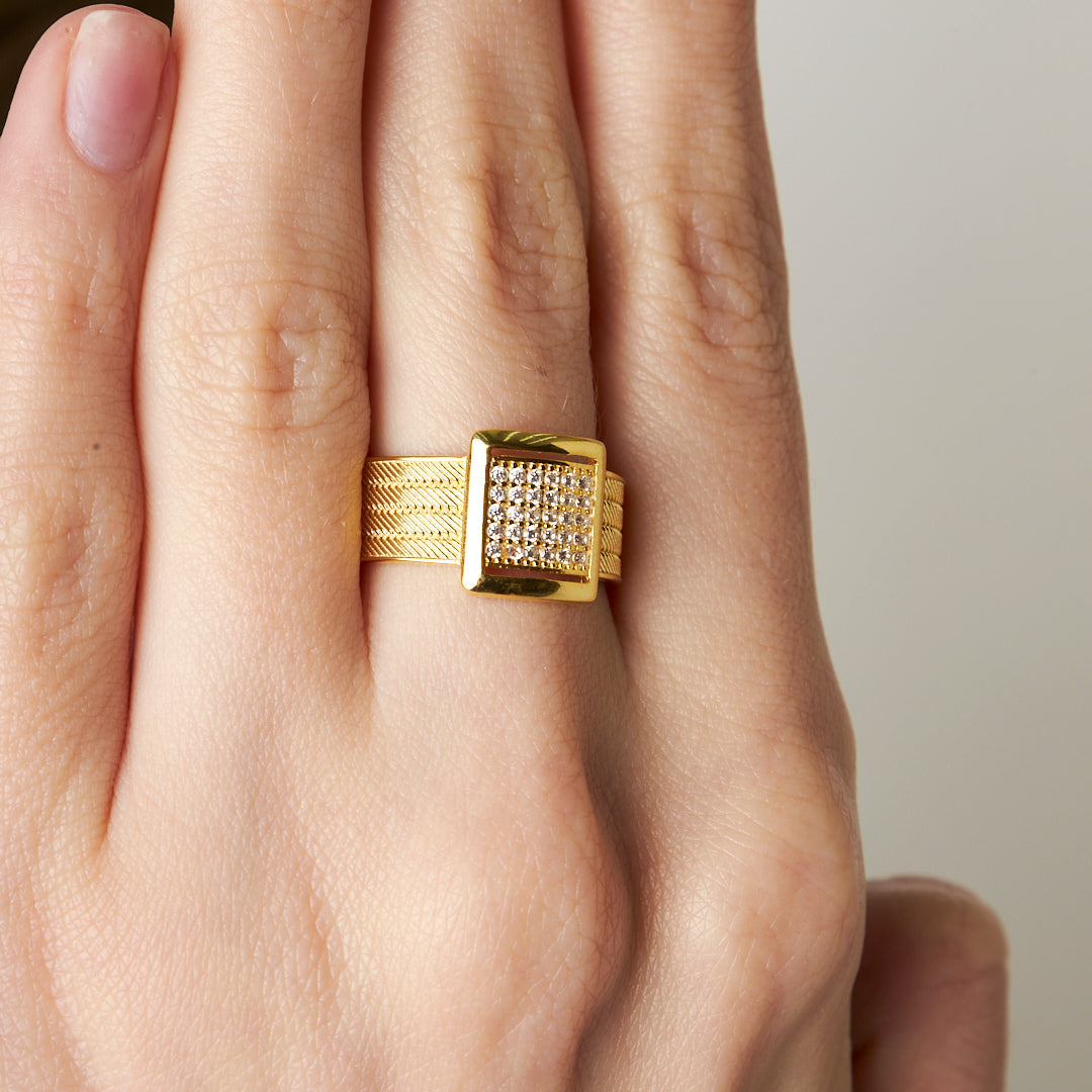 Four Row Stone Wicker Ring - 925 SILVER