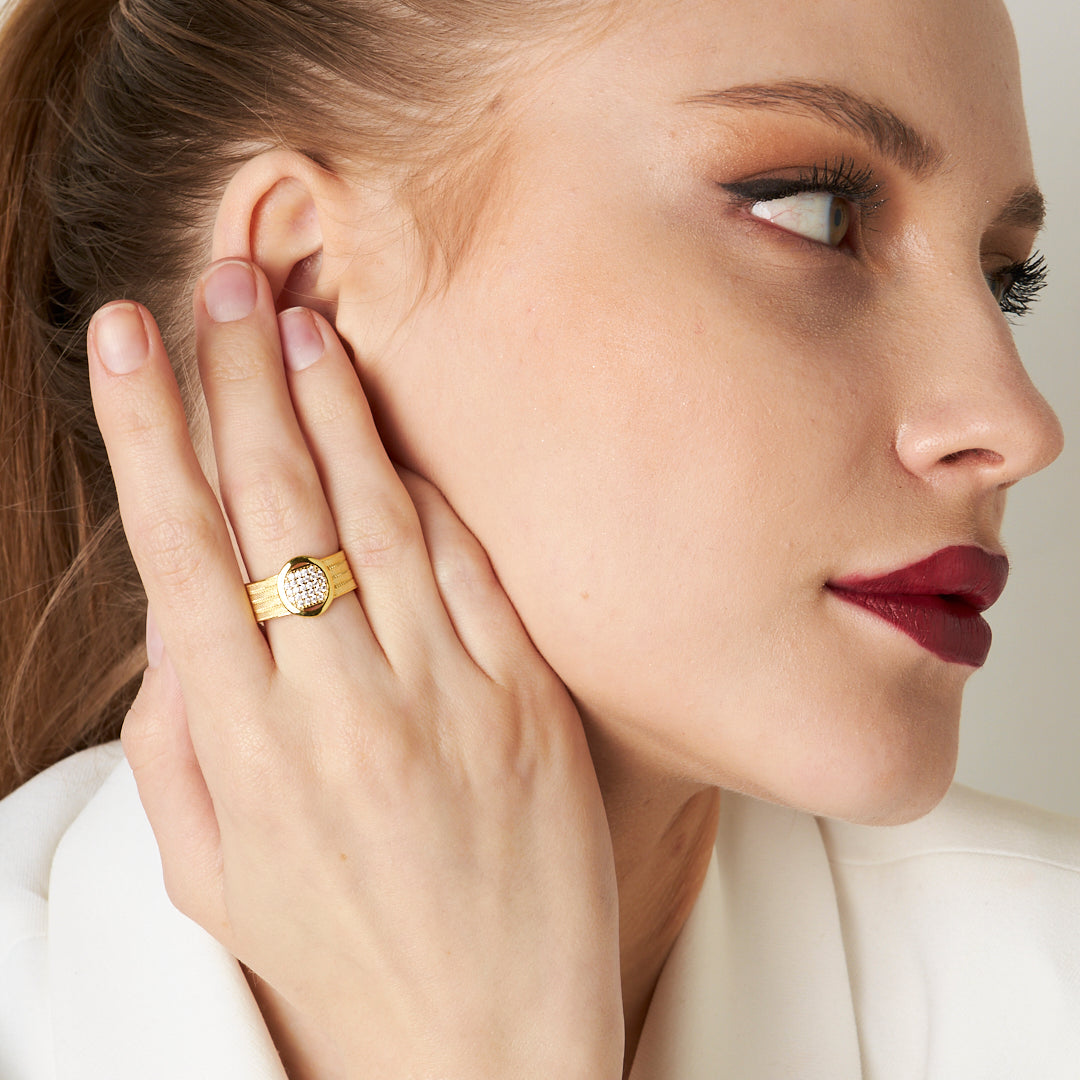 Four Row Oval Stone Wicker Ring - 925 SILVER