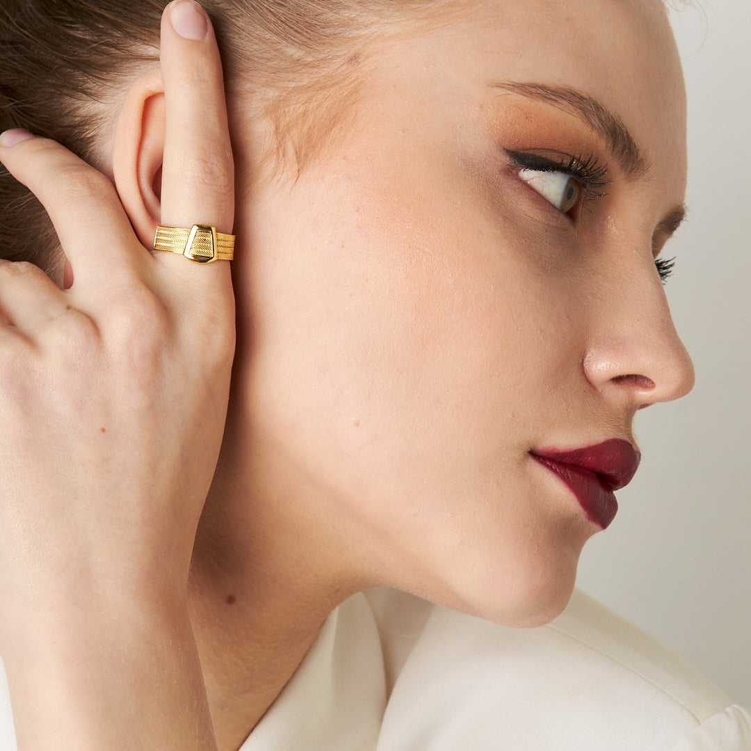 Four Row Classic Buckle Wicker Ring - 925 SILVER