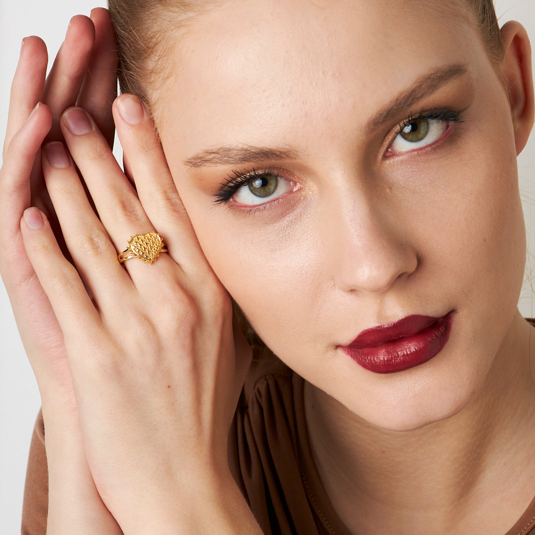 Heart-Shaped Honeycomb Ring - 925 SILVER