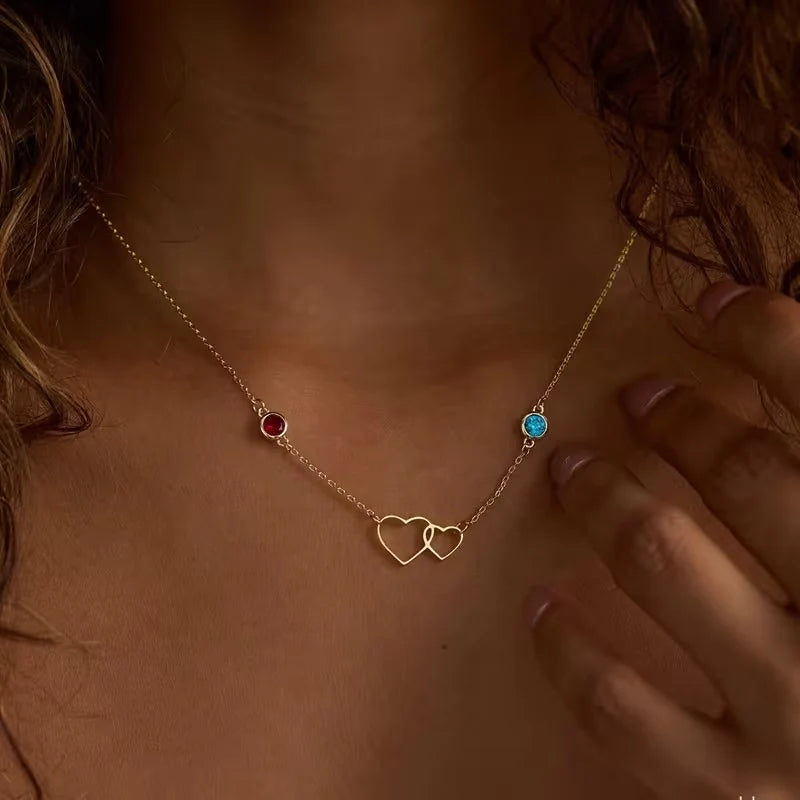 Geburtsstein-Halskette mit Doppelherz | 925 SILBER