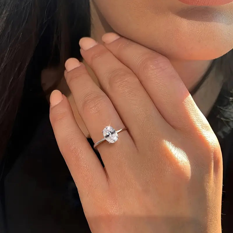 Oval Cut Single Stone Ring - 925 Silver
