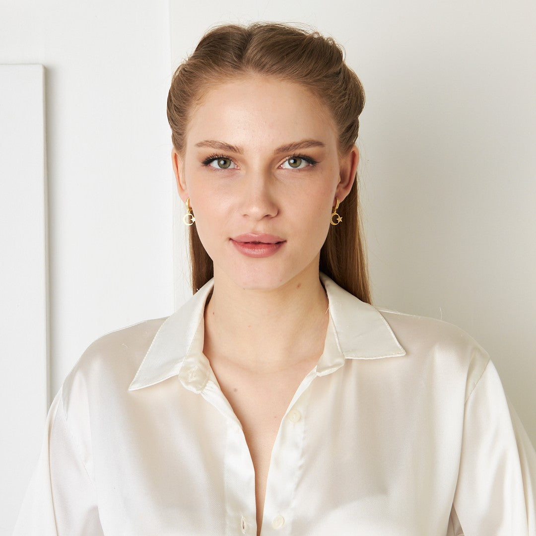 Crescent Star Stone Earrings - 925 SILVER