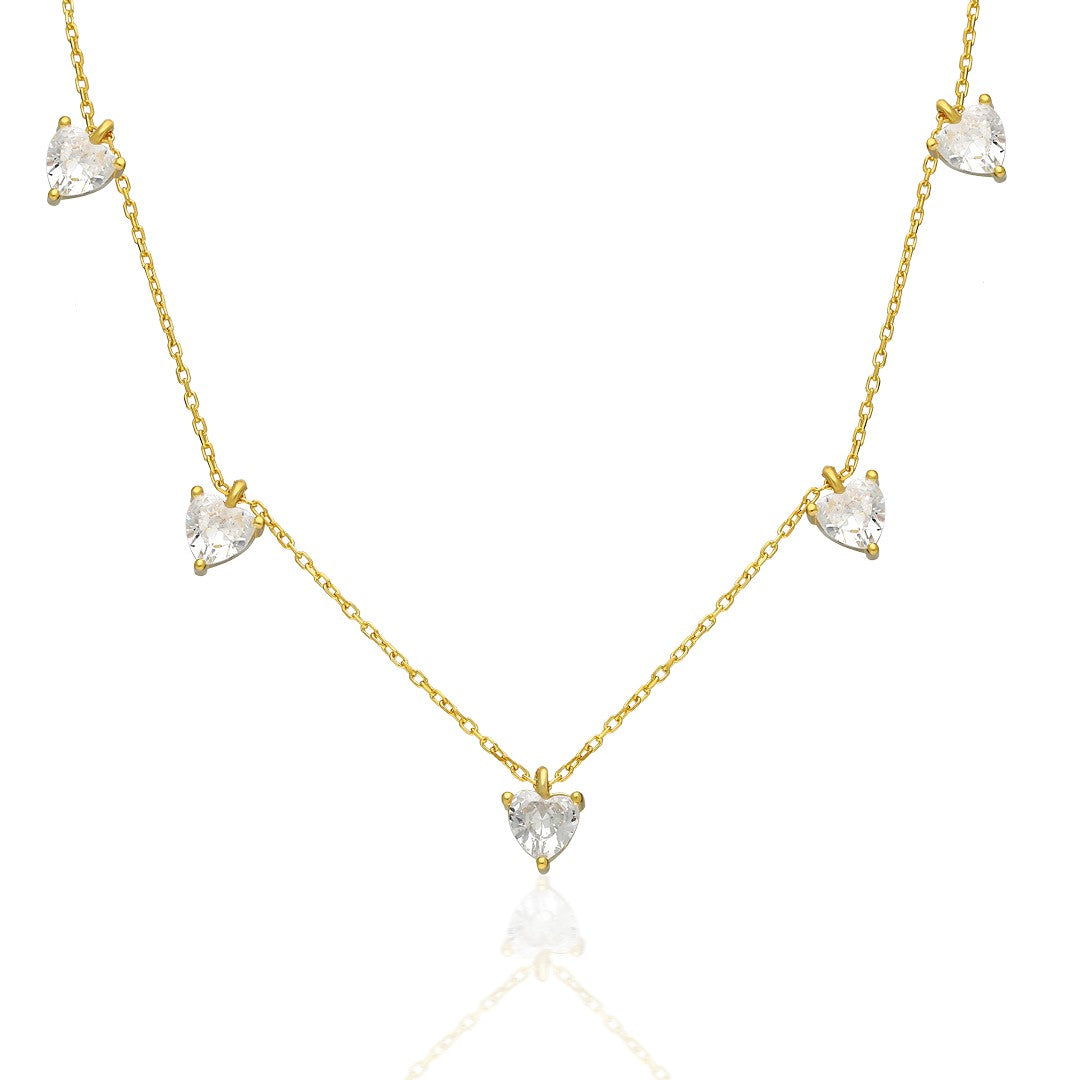 Five Heart Water Drop Necklace - 925 SILVER