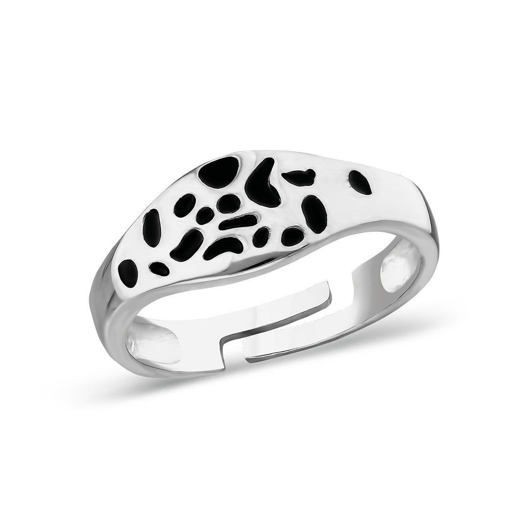 Black Patterned Ornate Ring - 925 SILVER