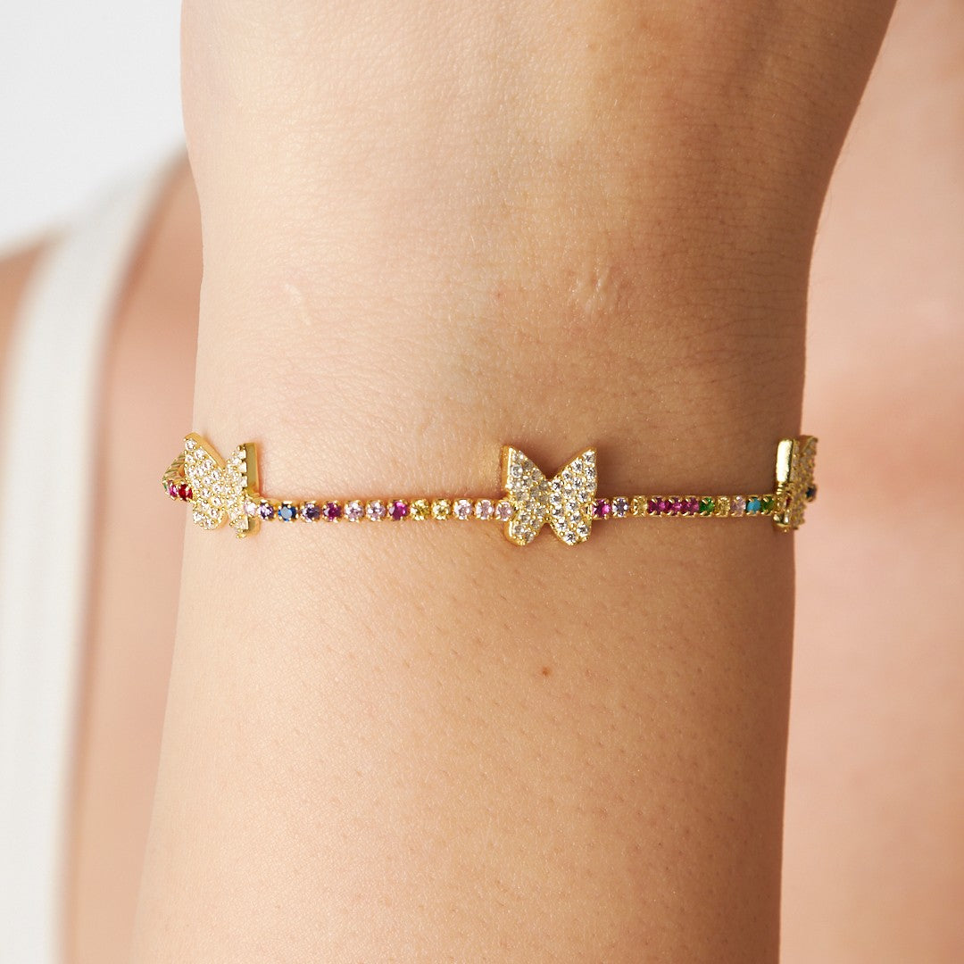 Butterfly Bracelet with Colorful Stones - 925 Silver