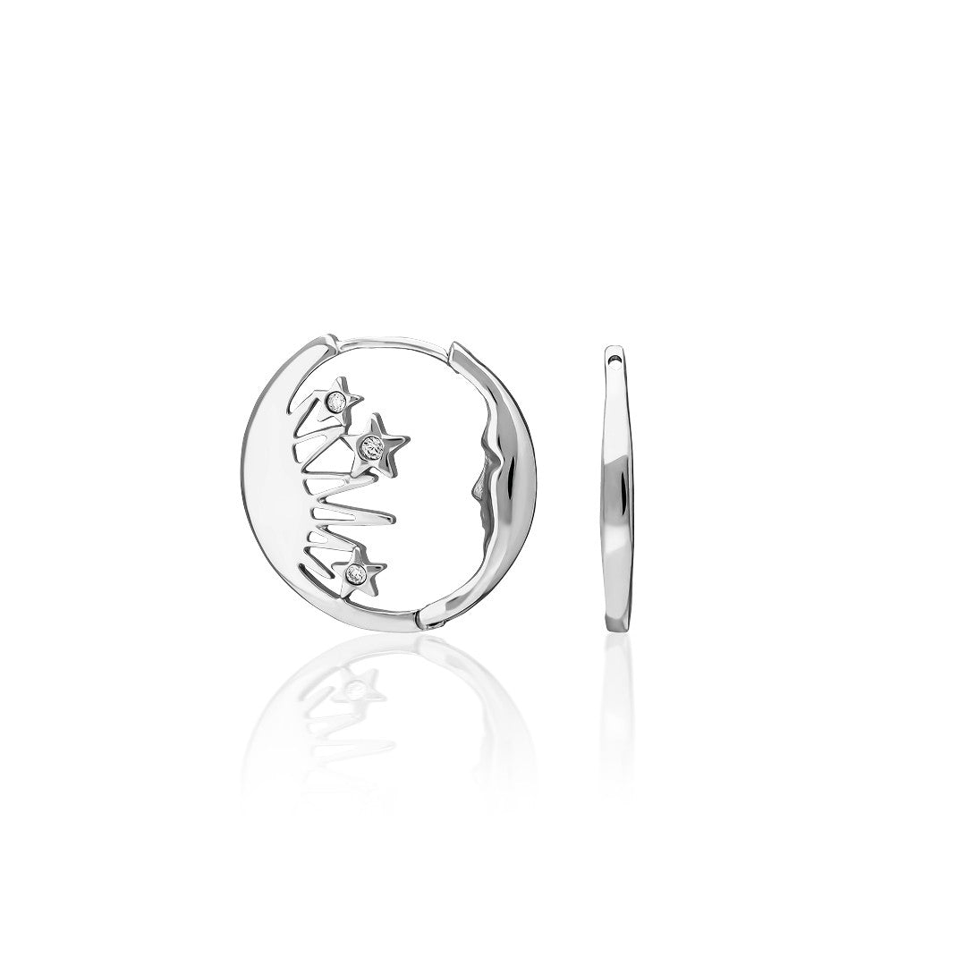Moon Model Earrings with Star Details - 925 SILVER