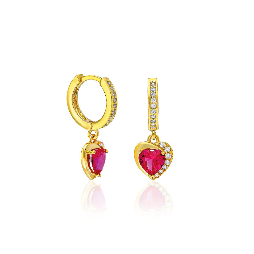 Pink Stone Heart Earrings - 925 SILVER