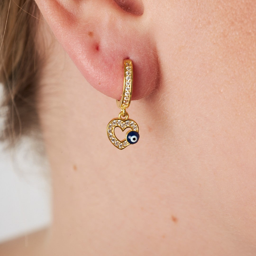 Evil Eye Heart Earrings - 925 Silver