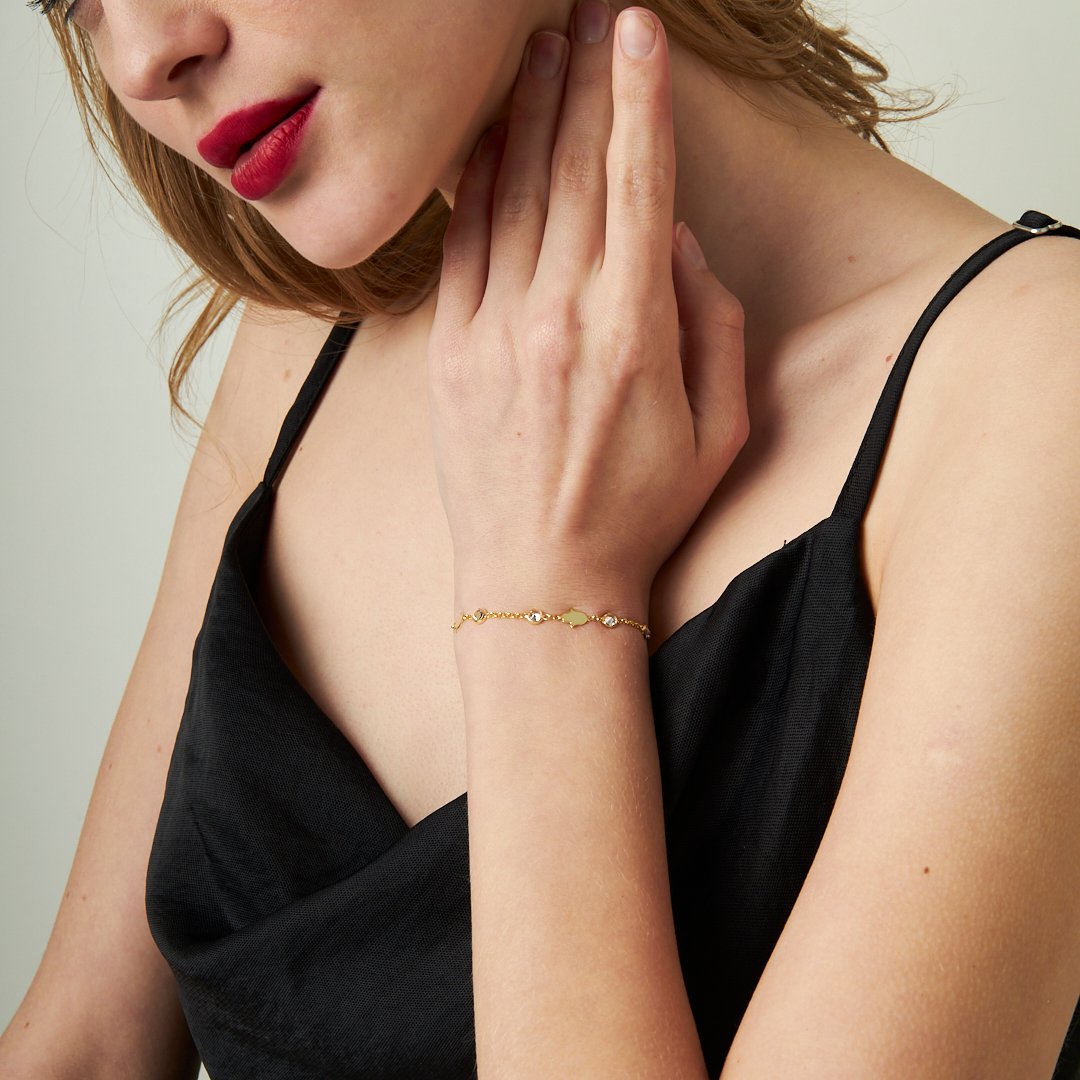 Fatma Hand Bracelet with Plain Stone - 925 SILVER