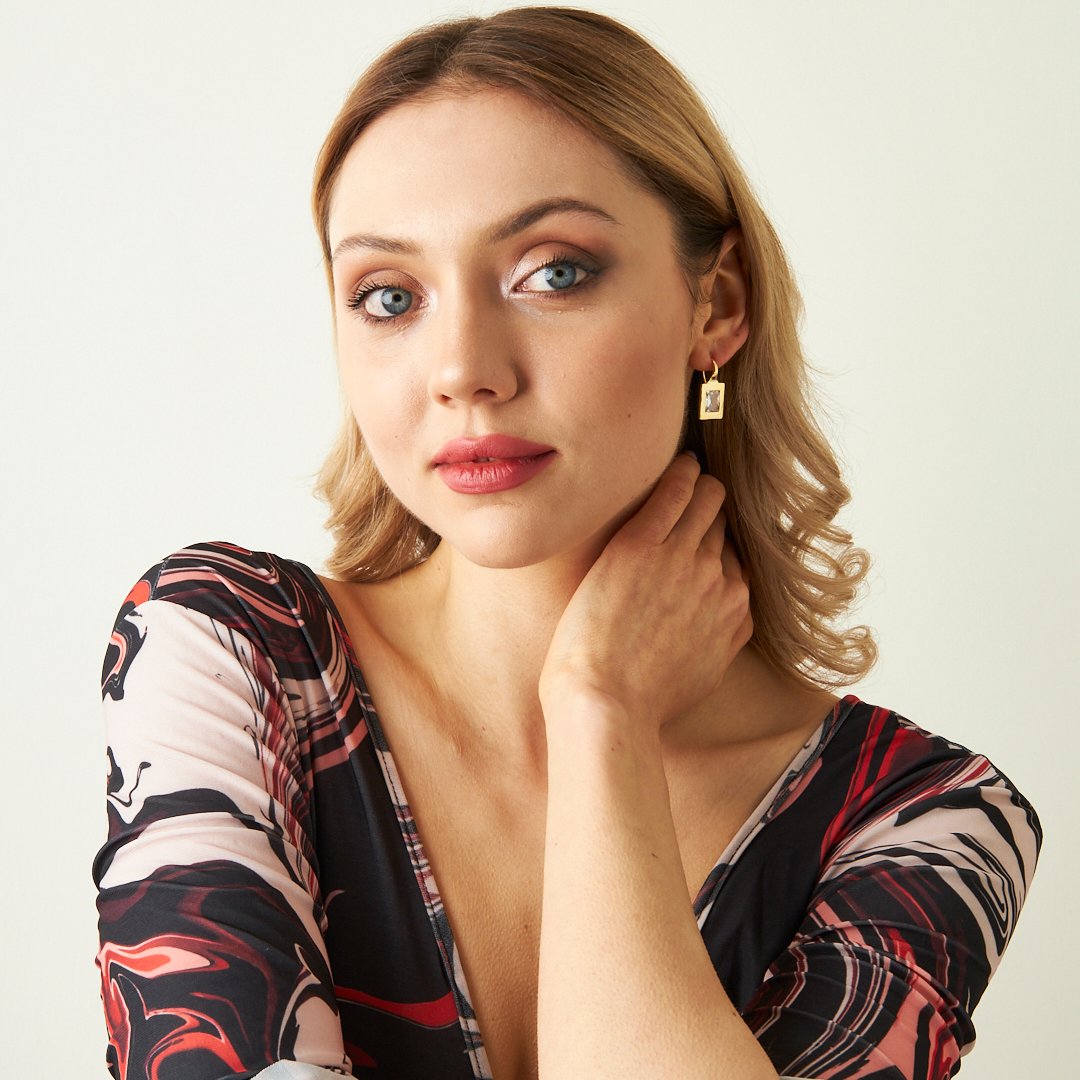 Square Single Stone Earring - 925 SILVER