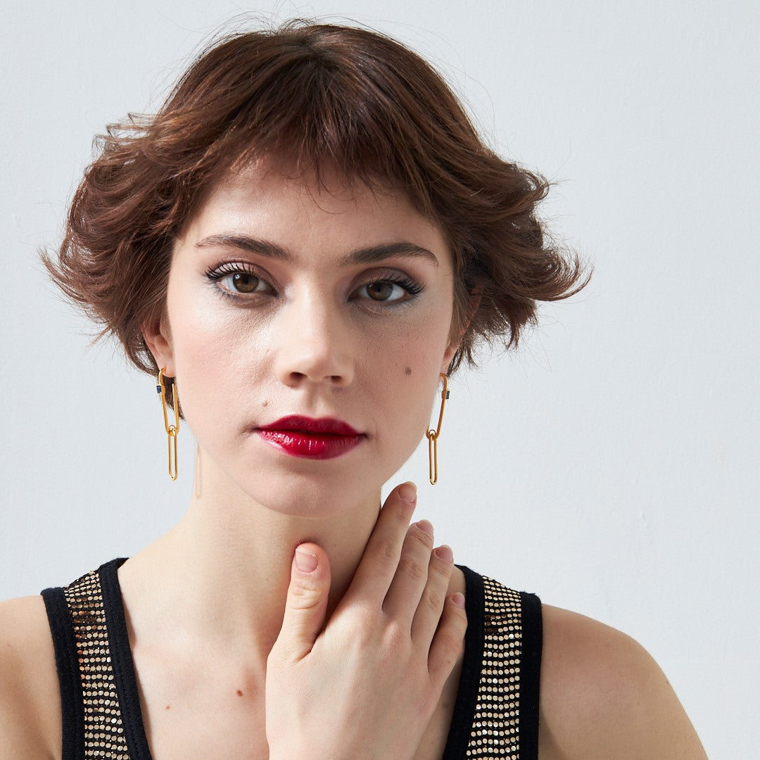 Navy Blue Paperclip Earring - 925 SILVER