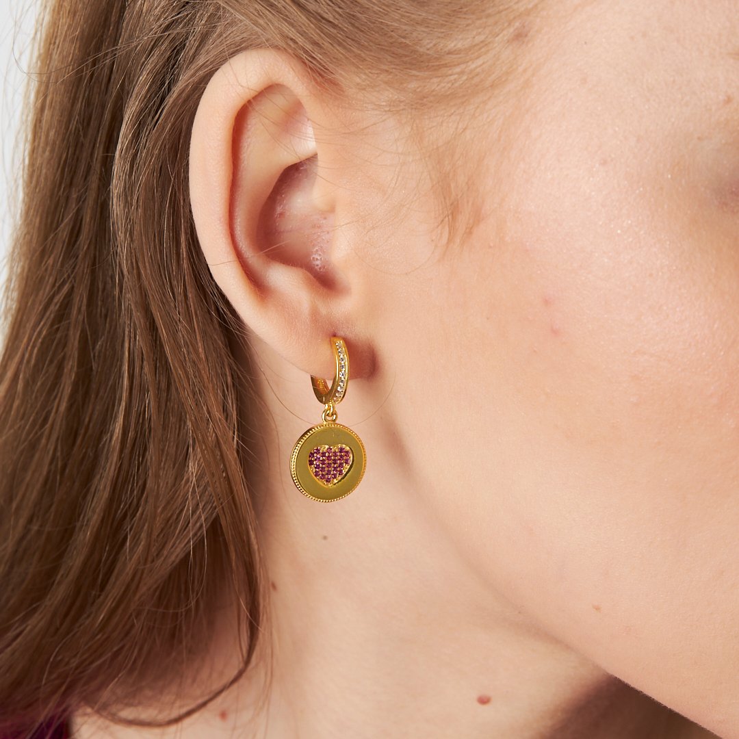 Plate Stone Heart Earrings - 925 SILVER