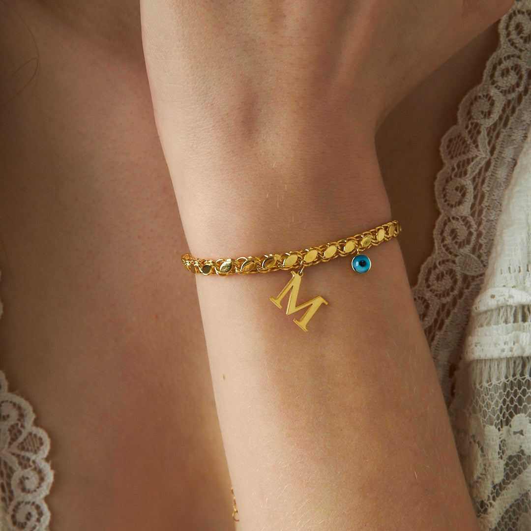 Lettered Sequined Chain Bracelet - 925 SILVER