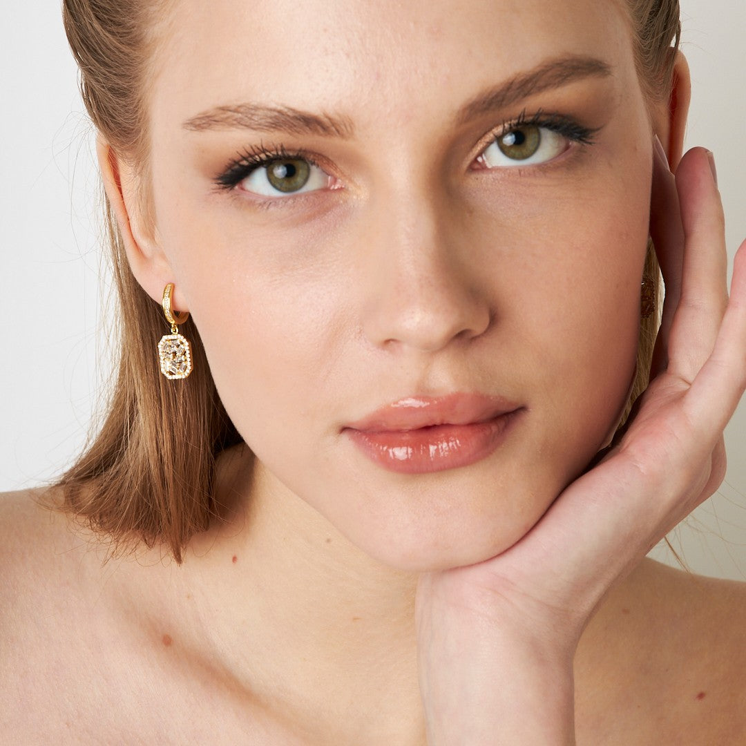 Baguette Stone Earrings - 925 Silver