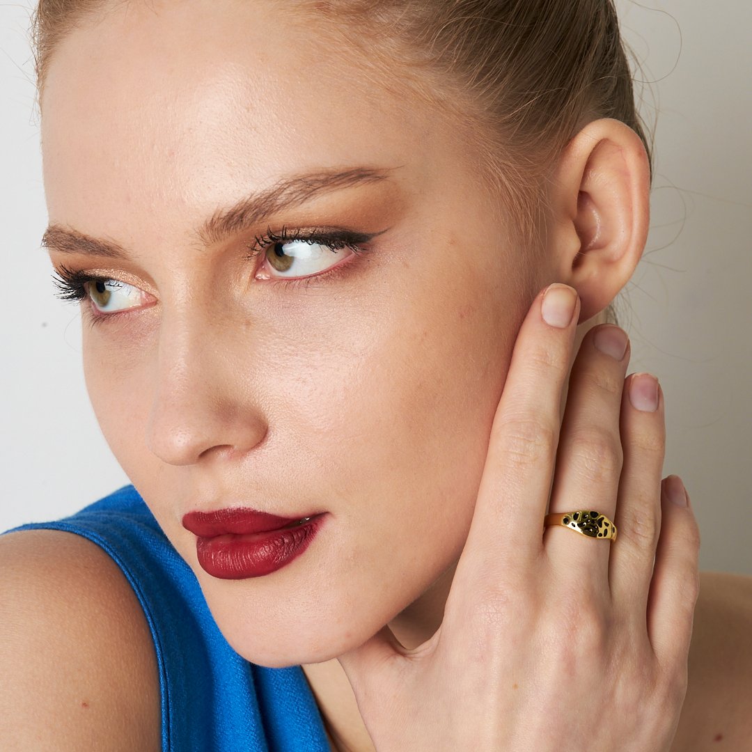 Black Patterned Ornate Ring - 925 SILVER