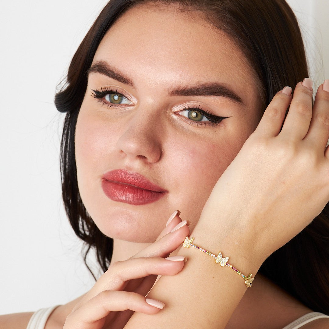 Butterfly Bracelet with Colorful Stones - 925 Silver