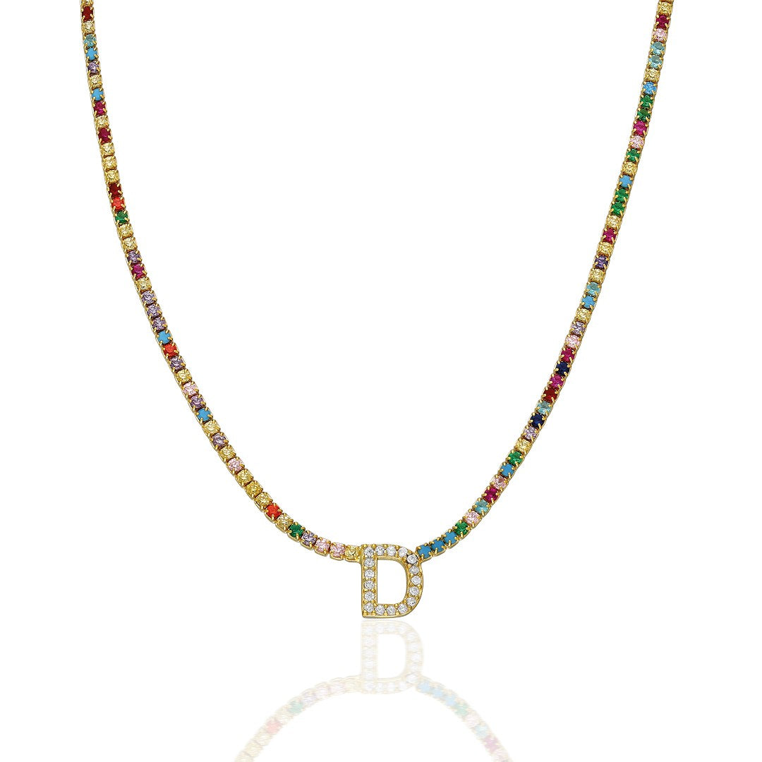 Colorful Stone Waterway Letter Necklace - 925 SILVER