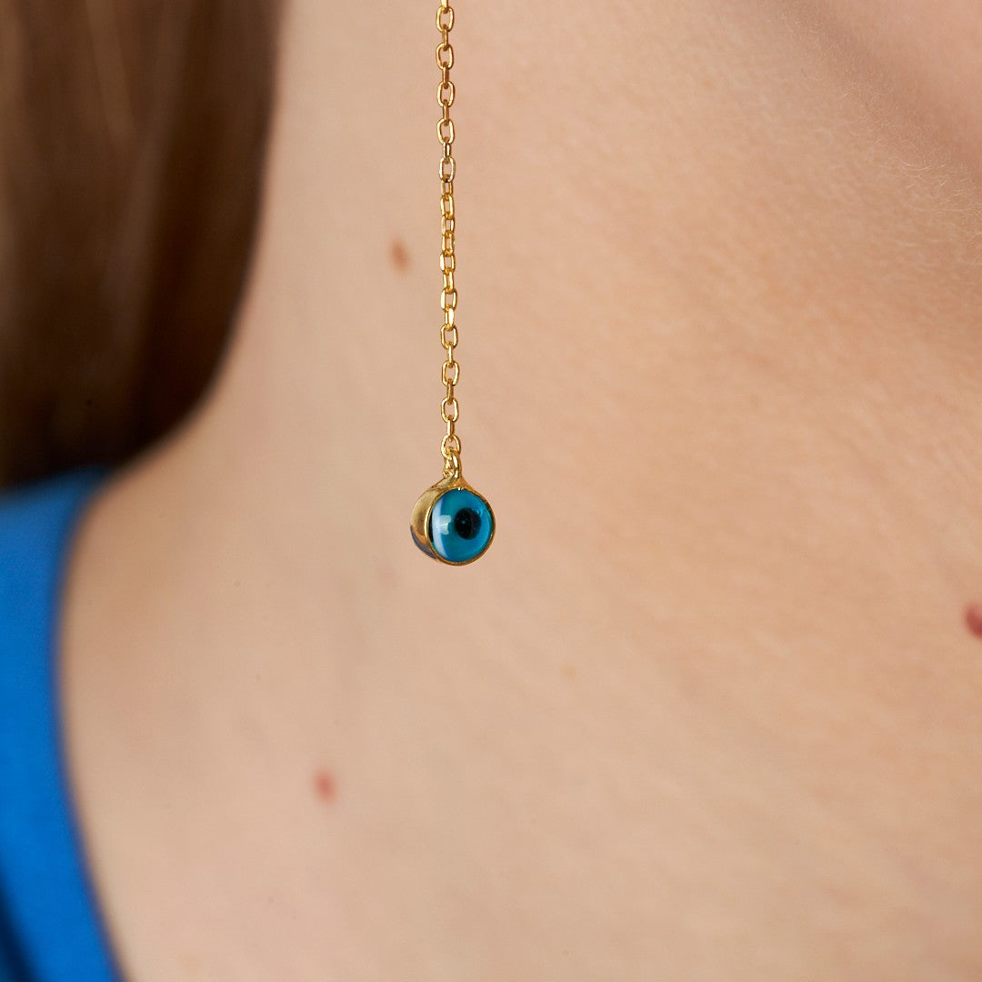 Evil Eye Dangling Chain Earrings - 925 SILVER