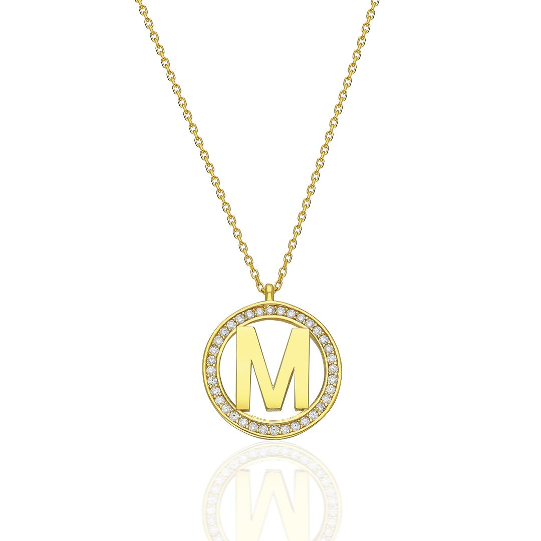 Round Stone Letter Necklace - 925 SILVER