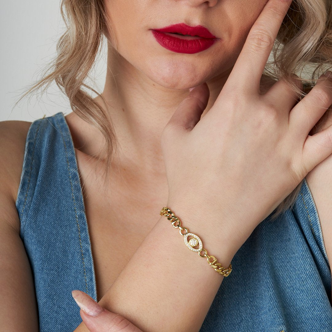 Oval Stone and Sequin Gourmet Bracelet Model 2 - 925 SILVER