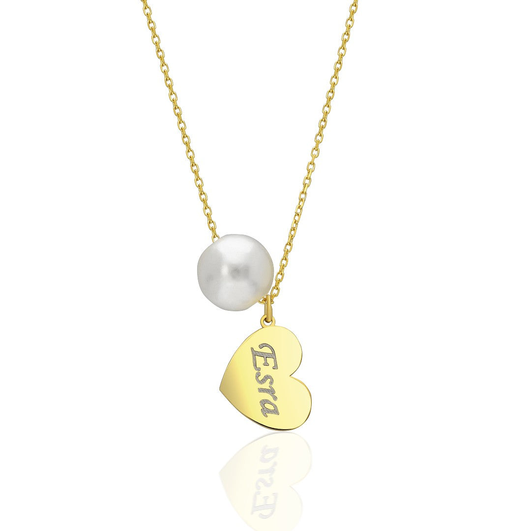 Pearl Heart Name Necklace - 925 Silver