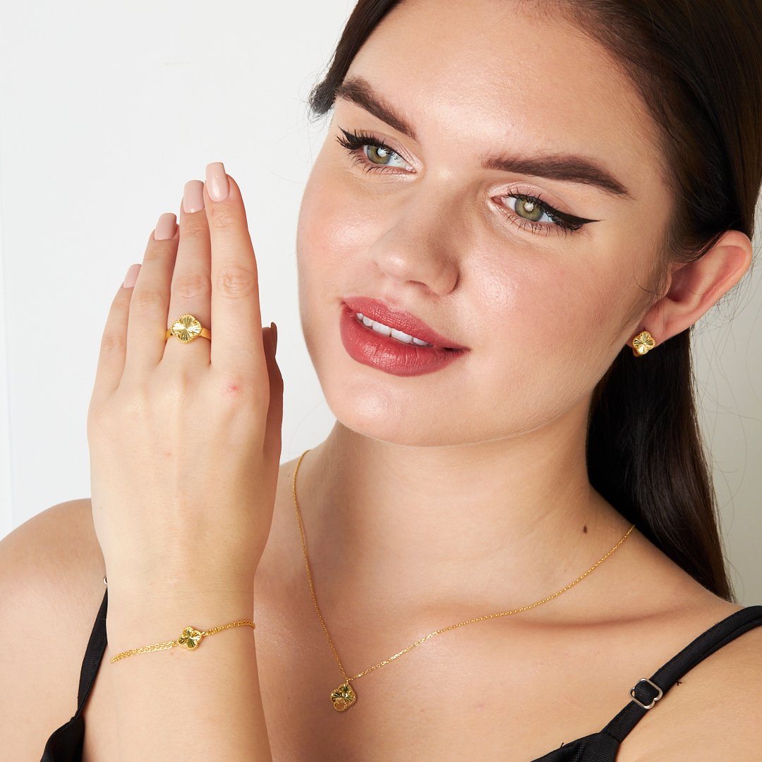 Shiny Stone Clover Set - 925 SILVER