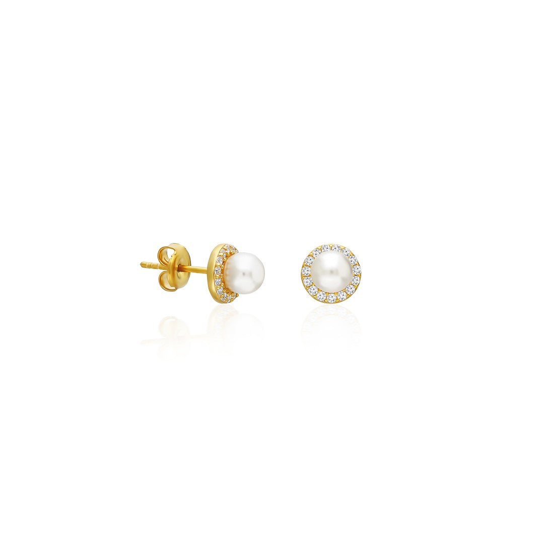 Stone Round Pearl Earrings - 925 SILVER