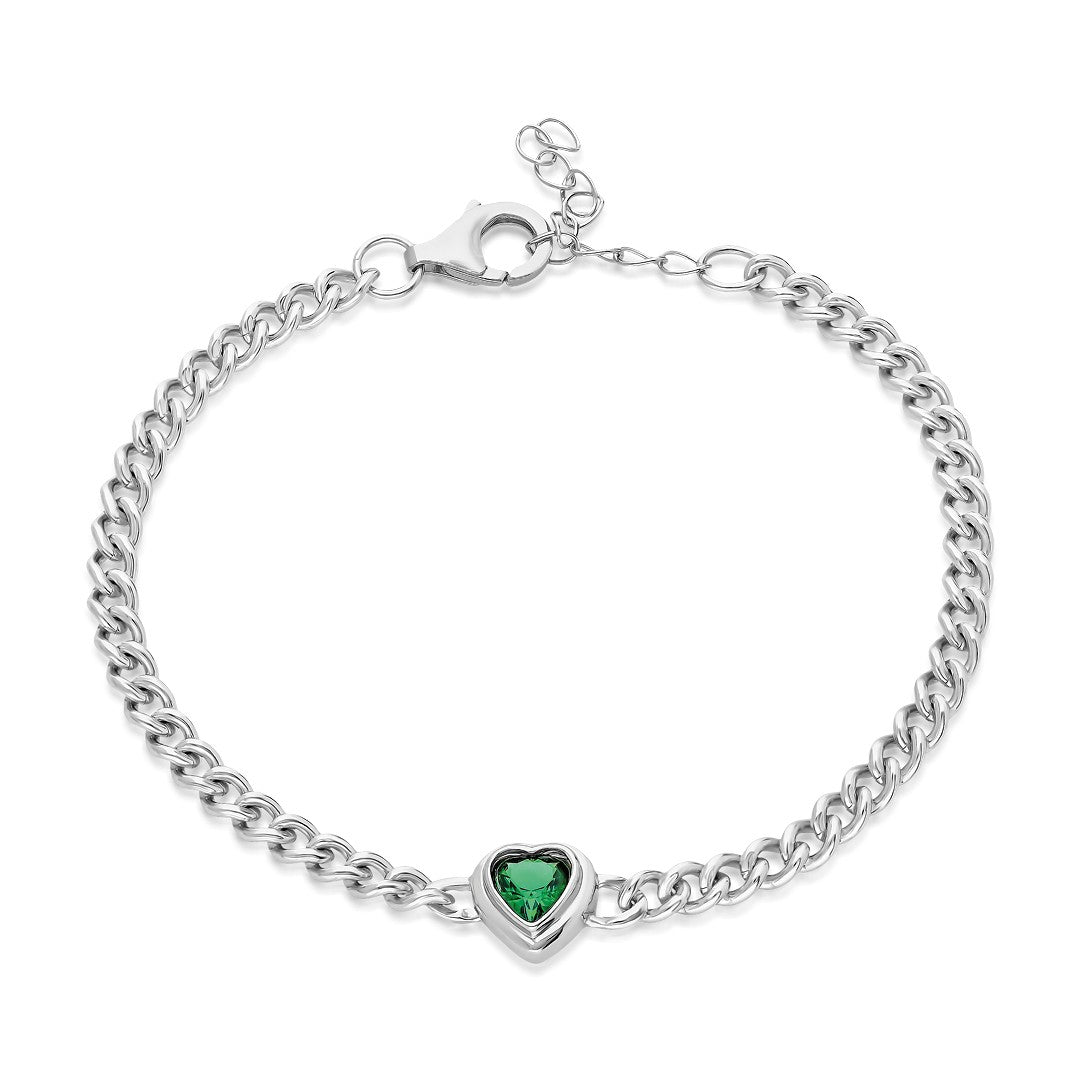 Zircon Heart Detailed Chain Bracelet - 925 SILVER