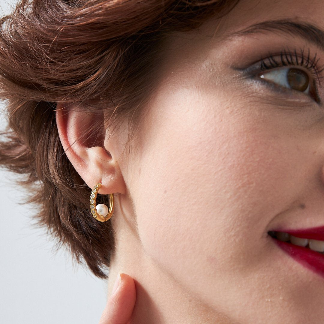 Pearl Chain Stone Earrings - 925 SILVER