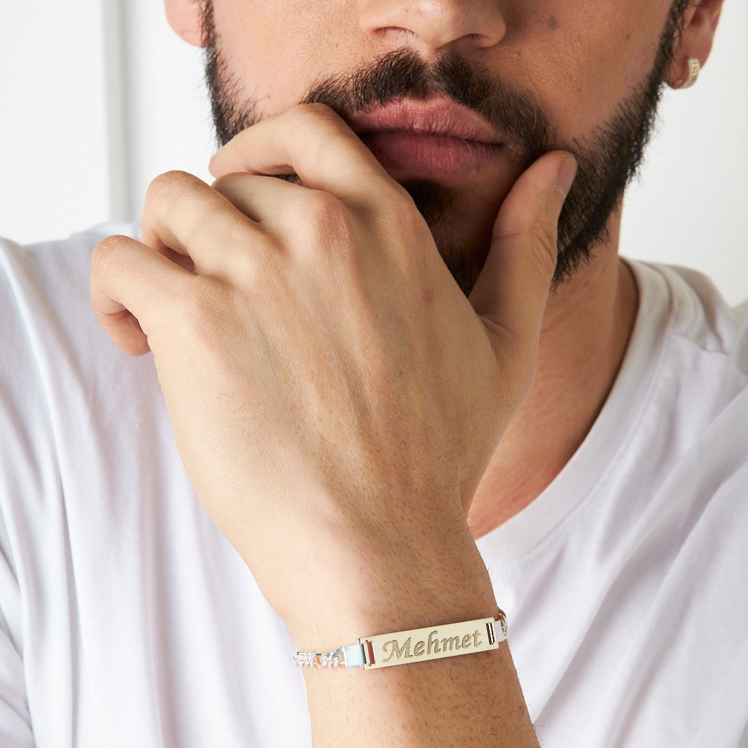 Name Bracelet with Plate - 925 SILVER