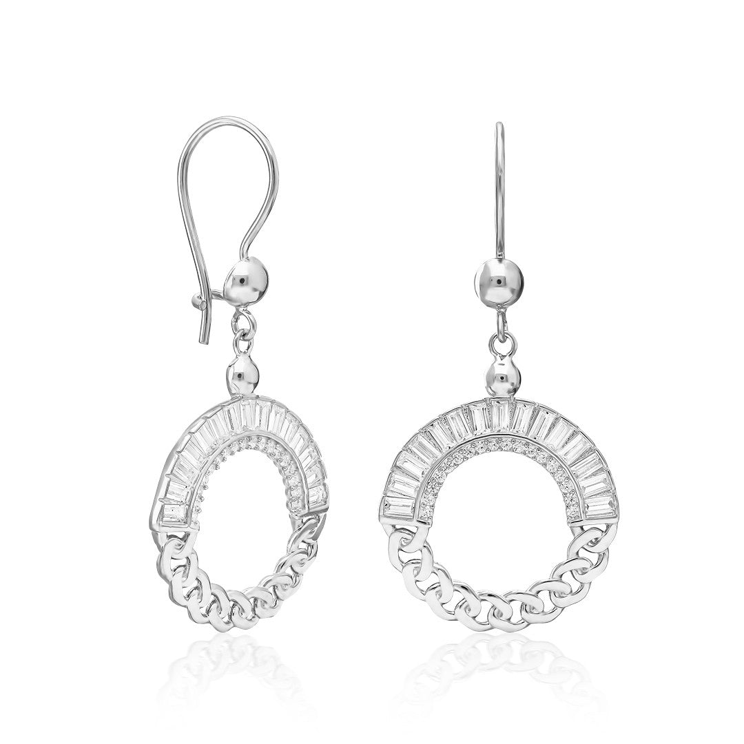 Oval Baguette Stone Earrings - 925 Silver