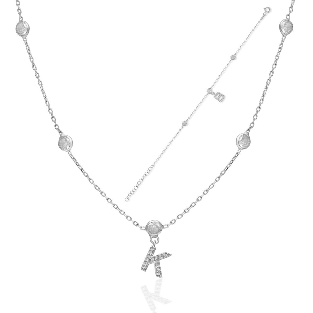Shiny Stone Necklace Decorated with Letters - 925 SILVER