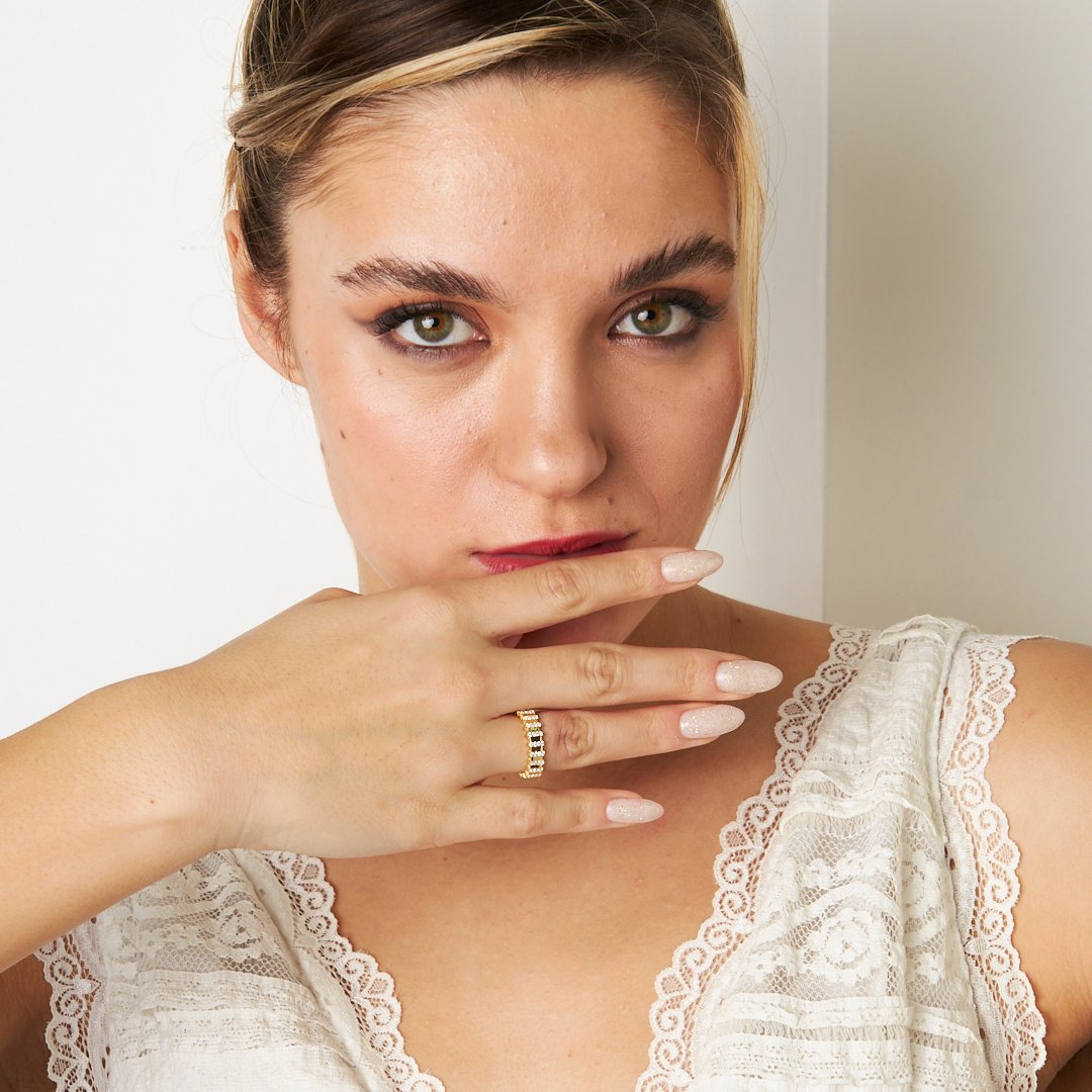 Stylish Stone Ring - 925 SILVER