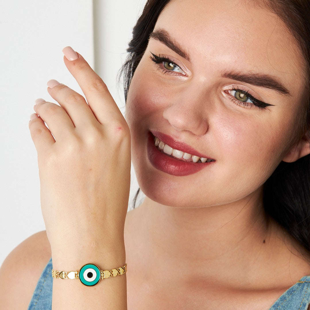 Heart Chain Evil Eye Bracelet - 925 SILVER
