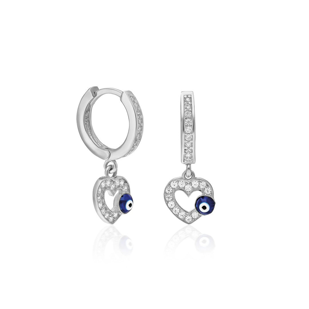 Evil Eye Heart Earrings - 925 Silver