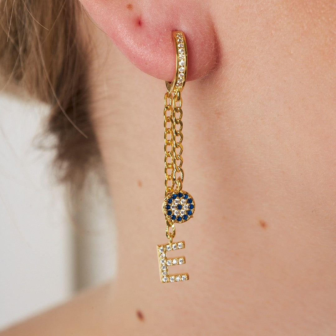 Evil Eye Letter Earrings - 925 Silver
