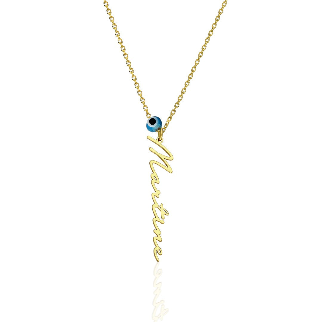 Evil Eye Vertical Written Name Necklace - 925 SILVER