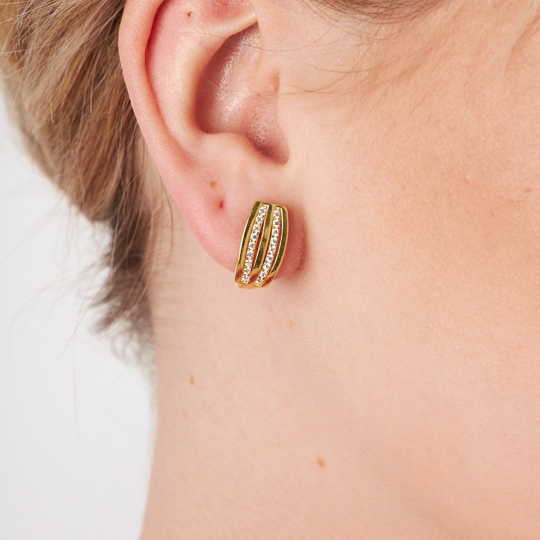 Double Row Stone Earrings - 925 SILVER