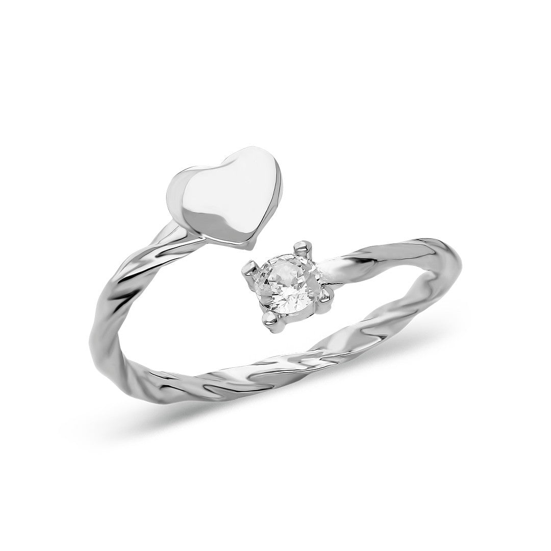Solitaire Twisted Heart Ring - 925 SILVER