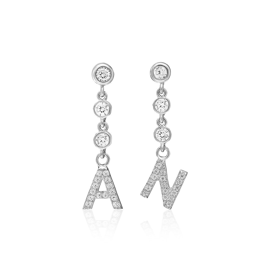 Initial Zircon Stone Earrings - 925 SILVER