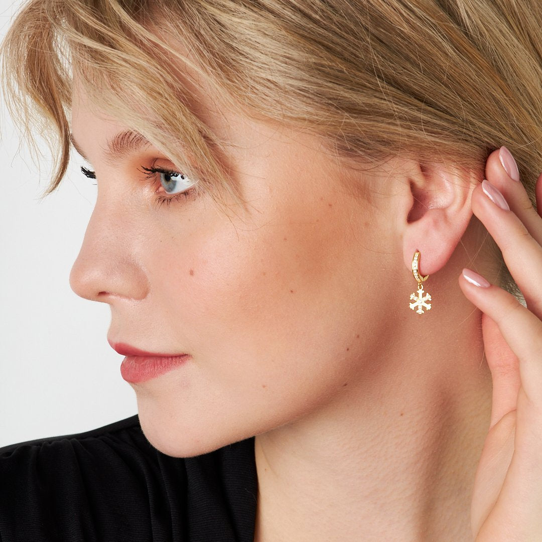 Snowflake Motif Earrings - 925 Silver
