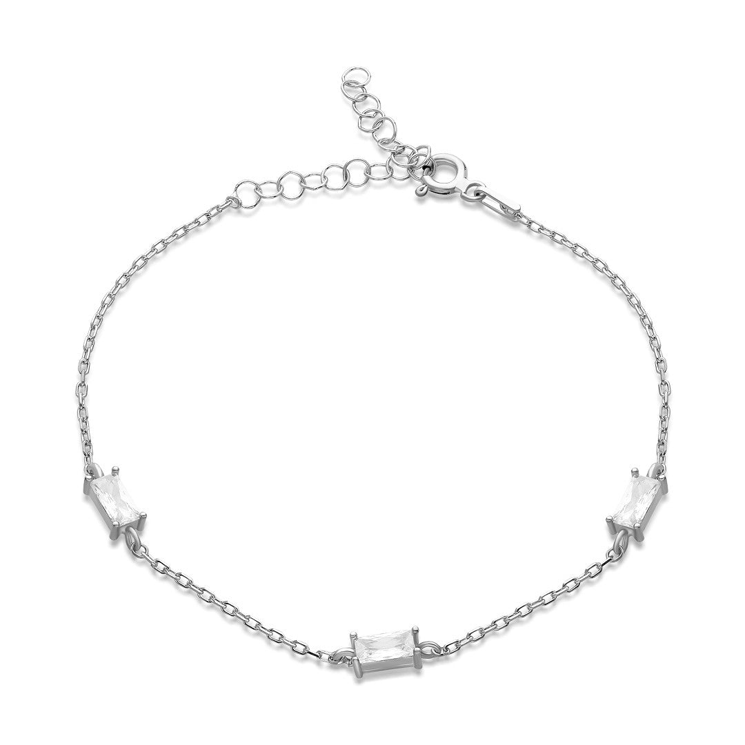 Three Stone Baguette Bracelet - 925 SILVER