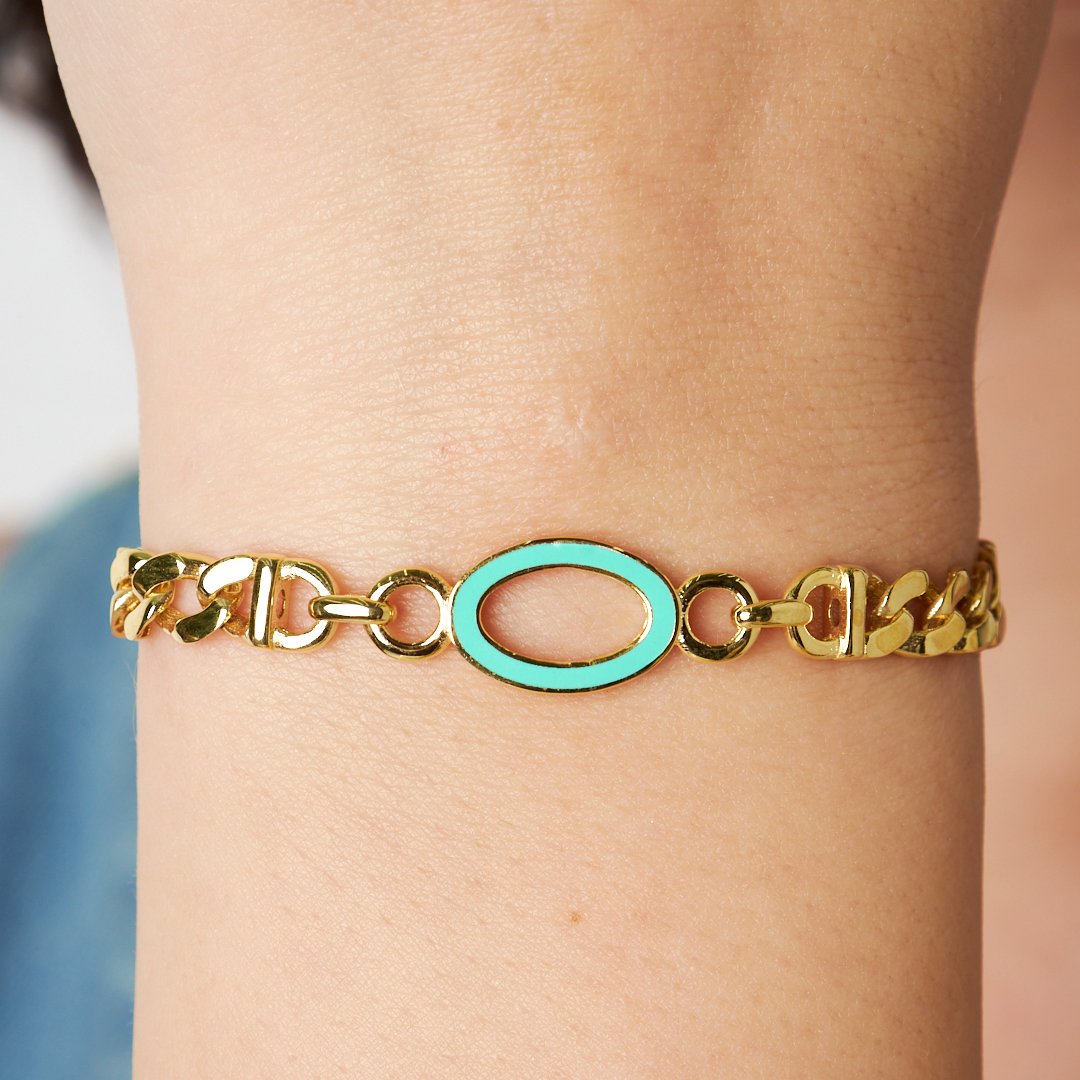 Colorful Oval Double Chain Bracelet - 925 SILVER