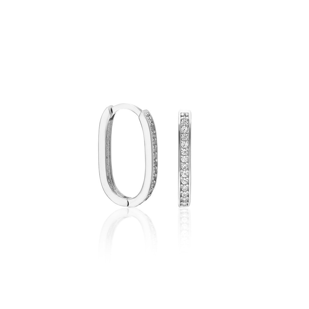 Stone Hoop Earrings - 925 Silver