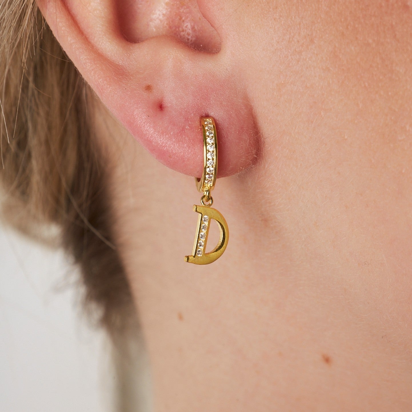 Zircon Stone Letter Earrings - 925 SILVER