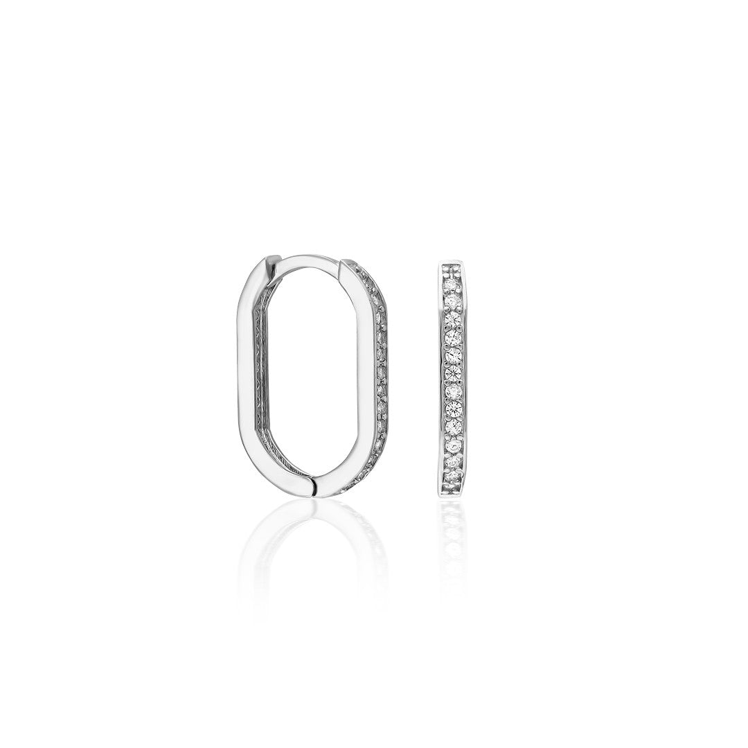 Oval Hoop Earrings with Stones - 925 Silver