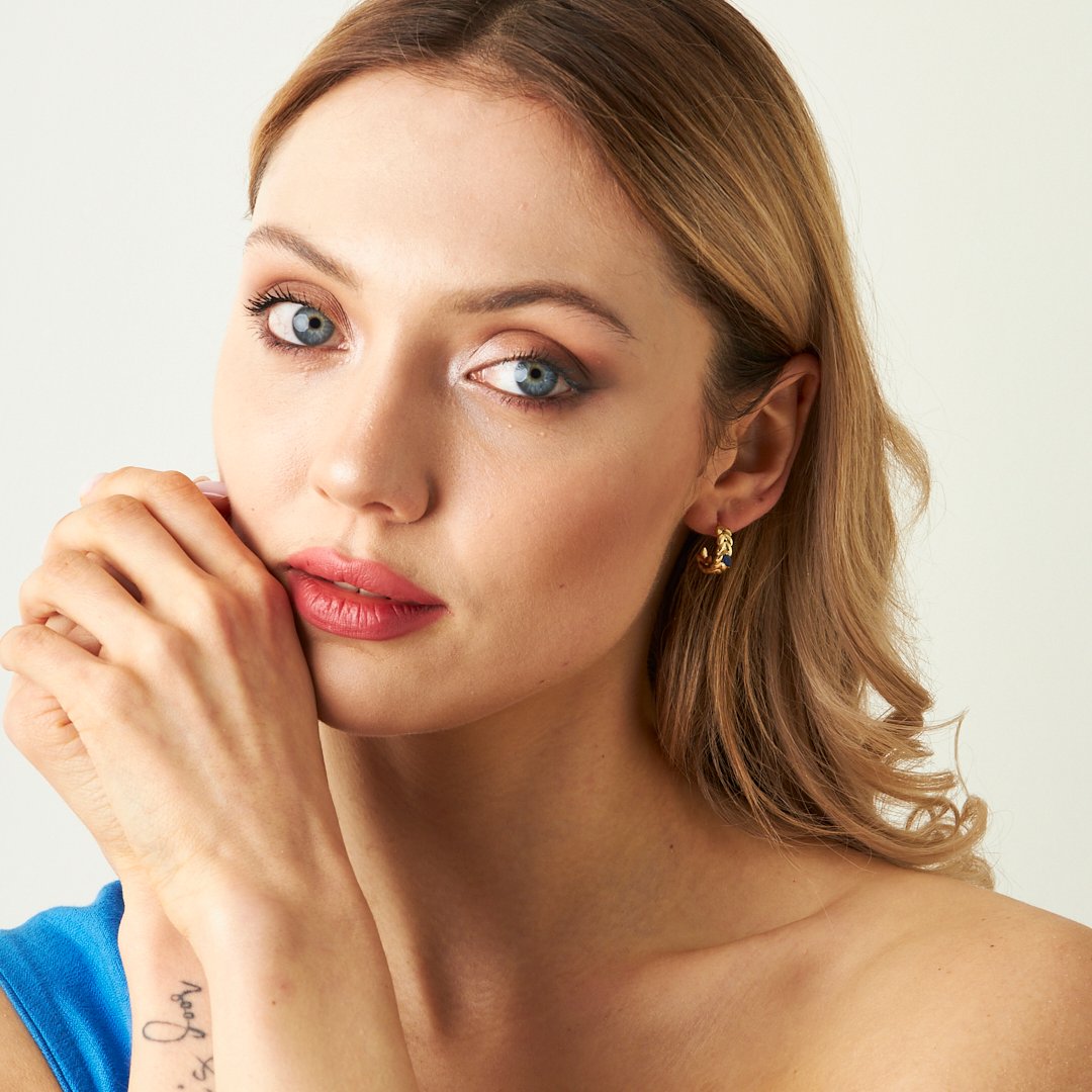 Navy Blue Stud Earrings - 925 SILVER