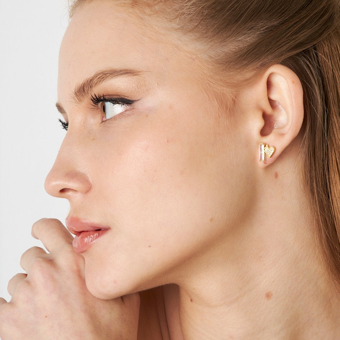 Baguette Stone Heart Earrings - 925 SILVER