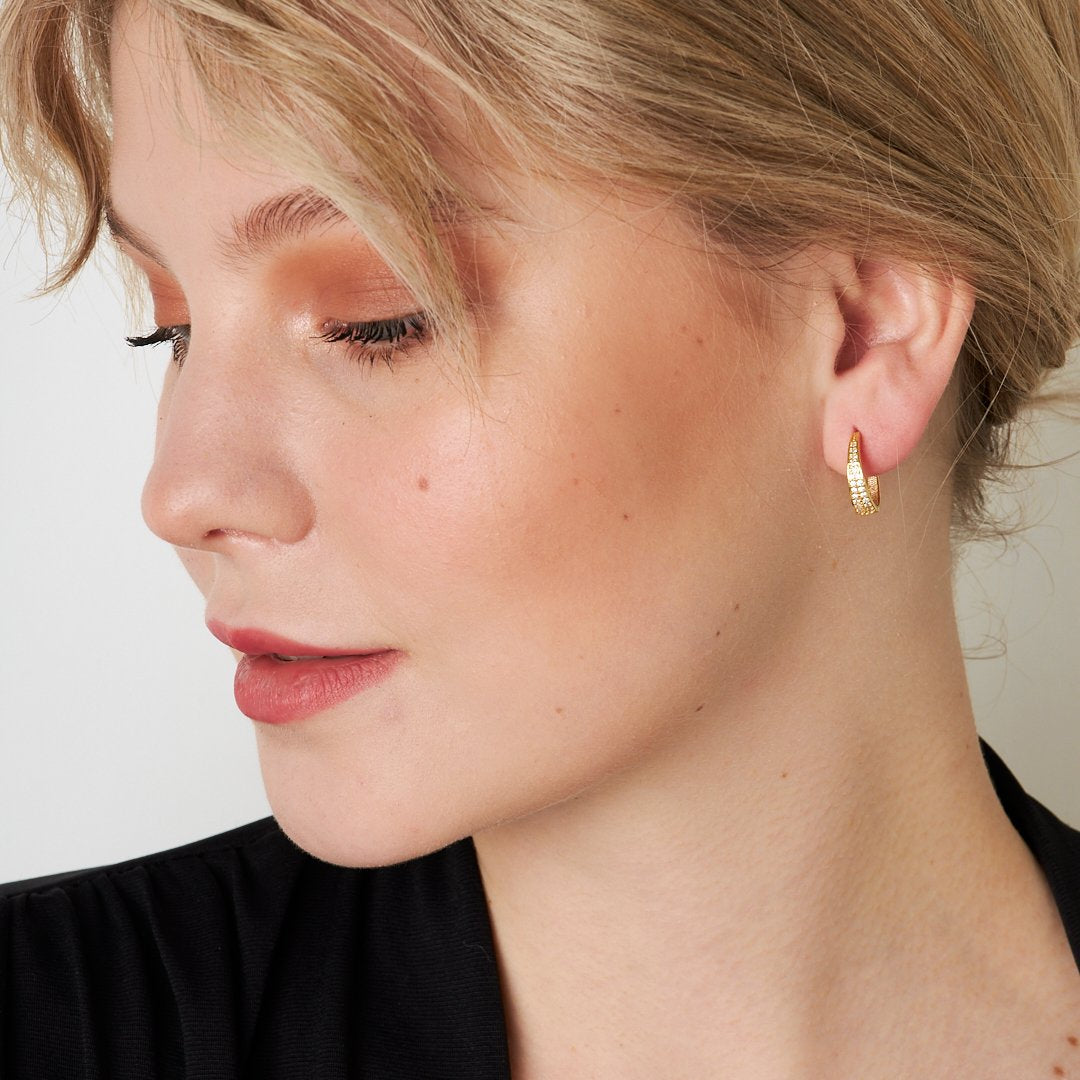 Two Row Stone Hoop Earrings - 925 SILVER